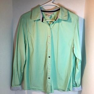 Sag Harbor Button Down Green Striped Shirt Large